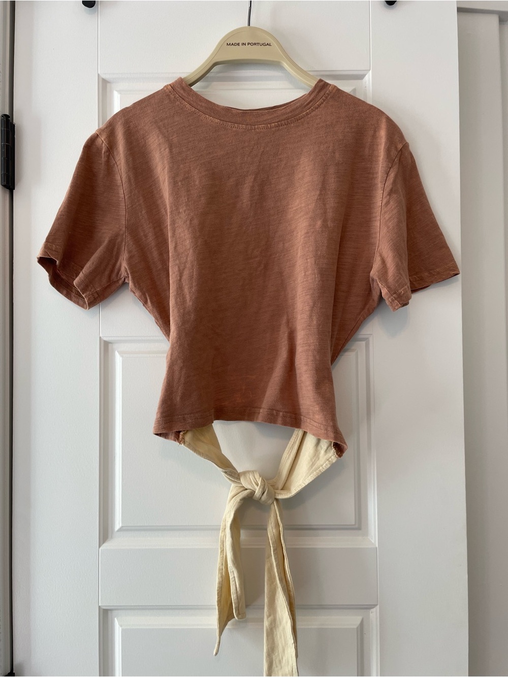 Gilded Intent Rust Crop Tee with Cream Tie-Back